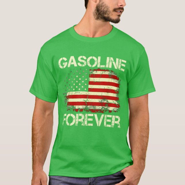Camiseta Gasoline Forever Funny Gas Cars Lover USA Flag gif (Frente)