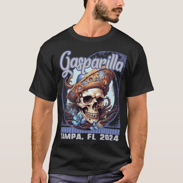 Camiseta Gasparilla 2024 Seashell Skull Tampa (Frente)