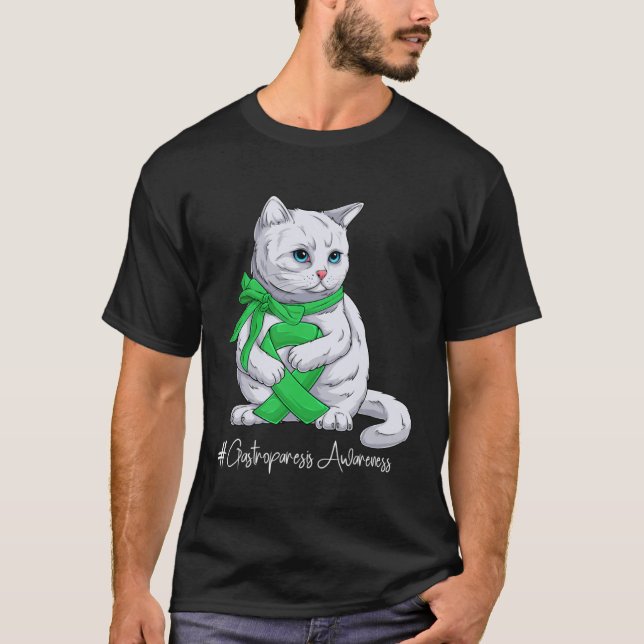 Camiseta Gastroparesis Awareness Month Green Ribbon Cat (Frente)
