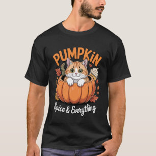 Camiseta Gata Amante de Pumpkin Spice & Tudo Outono Latte V