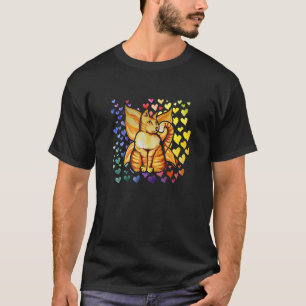 Camiseta Gata Arco-íris Fada Amor Corações Fofa