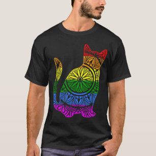 Camiseta Gata Arco-íris Mandala Flor de Lótus Yoga Meditaçã