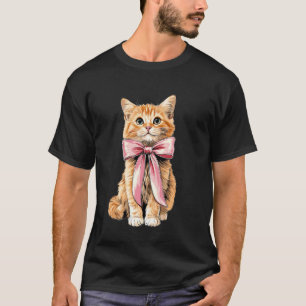 Camiseta Gata Atada Laranja com Laço de Coquete Fita Rosa F