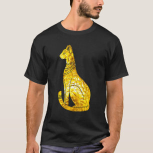 Camiseta Gata Bastet Egípcia Áurea Polígono Hieróglifo Arco