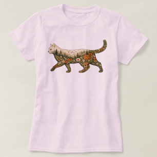 Camiseta Gata Boho Floral — Amante de Gatos Feminina Plan