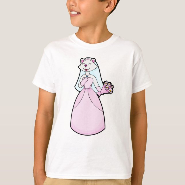 Camiseta Gata como Noiva com Ramalhete de Flores (Frente)