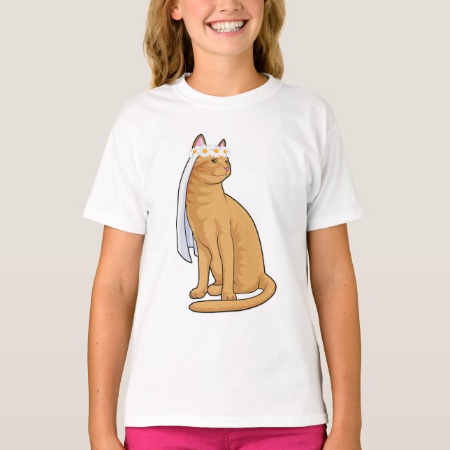 Camiseta Gata como Noiva com Véu (Frente)