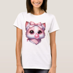 Camiseta Gata Coquette Laço Rosa Fita Bandana Chiclete