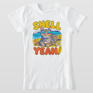 Camiseta Gata de Verão Shell Yeah – Garota de Férias na Pra
