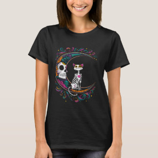 Camiseta Gata Dia De Los Muertos Crânio de Açúcar Fantasia 