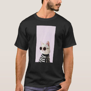Camiseta Gata Fashionista Gatinho Fofo Legal Rosa Preto