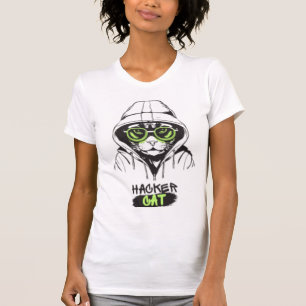 Camiseta Gata Hacker Cyberpunk Tech Gatinha Feminina Gráfic