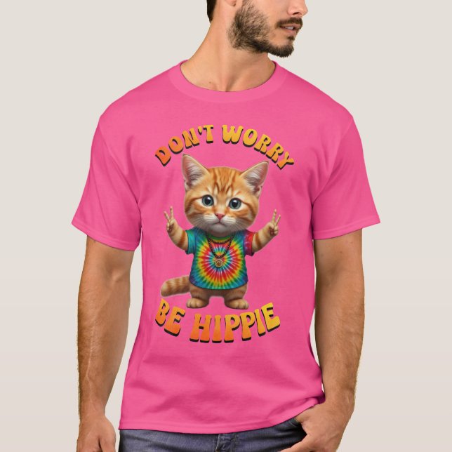 Camiseta Gata hippie feliz Boho  (Frente)