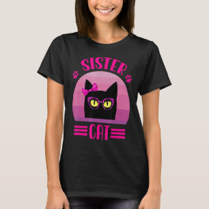 Camiseta Gata Irmã Retro Com Óculos de Leopardo Rosa Gata