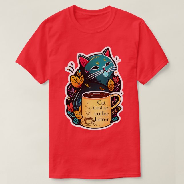 Camiseta gata mãe amante do café 125 (Frente do Design)