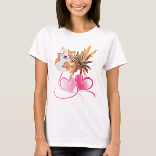 Camiseta Gata Mãe Caprichosa Corações Rosa & Floral de Flor