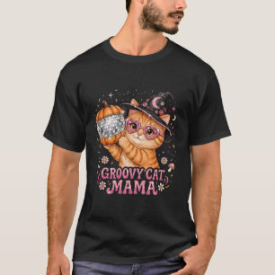 Camiseta Gata Mãe Groovy Abóbora Disco