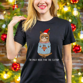 Camiseta Gata Mamãe Vermelha Divertida Natal Amante de Gato