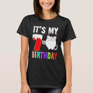 Camiseta Gata Meu 7º Aniversário Para Meninas Mulheres