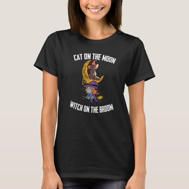 Camiseta Gata Na Lua Bruxa Na Vassoura Sininhos De Bruxa (Frente)