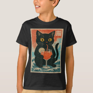 Camiseta Gata Negra Beber Gota Jus Anime Kawaii Engraçado