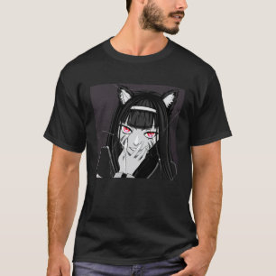 Camiseta Gata Neko do Mal Sombria Preto e Branco com Sorris