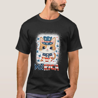 Camiseta Gata Patriótica Meowica 4 De Julho Fogos De Artifí