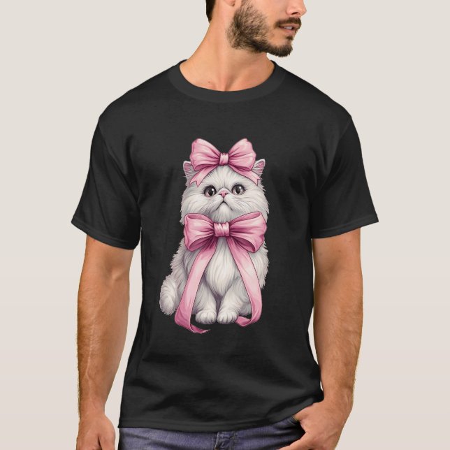 Camiseta Gata Persa com Laço Sedutor Mãe Fofa Rosa Dia das  (Frente)