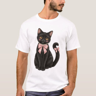 Camiseta Gata Preciosa Preta com Pérolas Cute Pastel Hallow