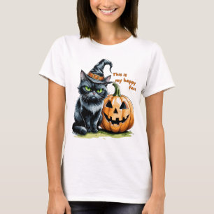 Camiseta Gata Preta Bruxa, Abóbora Gótica de Halloween