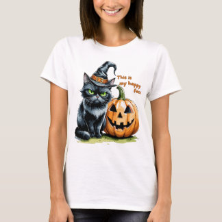 Camiseta Gata Preta Bruxa, Abóbora Gótica de Halloween