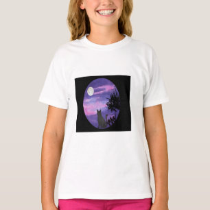 Camiseta Gata Preta Bruxa & Lua Roxa   Goth Celestial