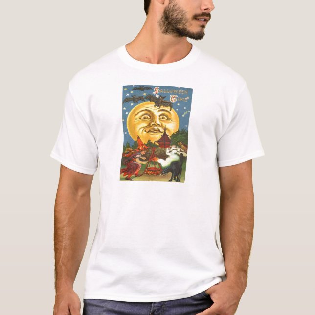Camiseta Gata Preta Bruxa Morcego Lua Cheia (Frente)
