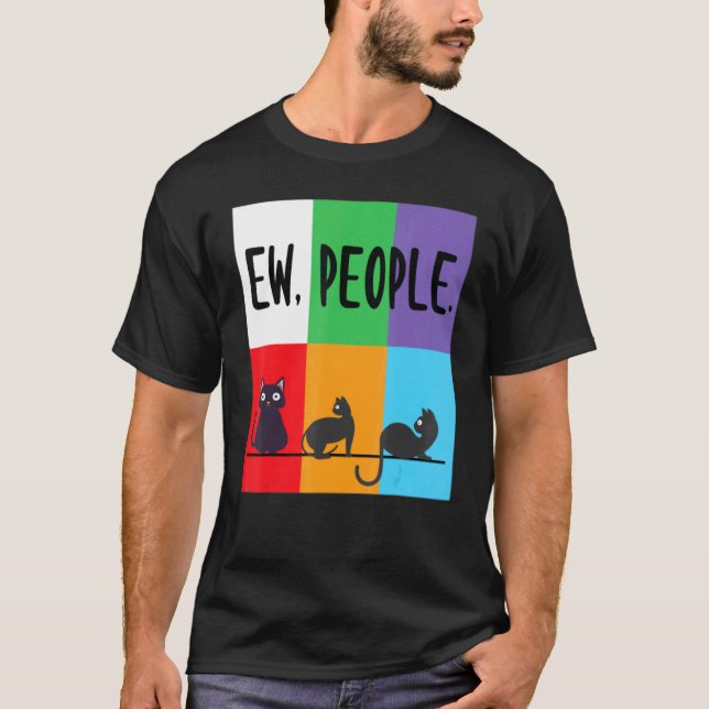 Camiseta gata preta ca  mulheres ew pessoas meowy (Frente)