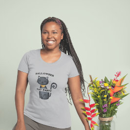 Camiseta gata preta fofa de festa de halloween T-Shirt