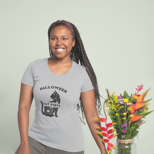 Camiseta gata preta fofa de festa de halloween T-Shirt (Criador carregado)