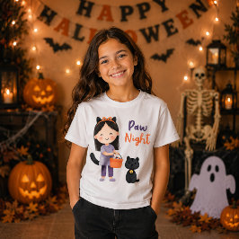 Camiseta Gata Preta Fofa Noite de Pata Halloween