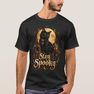 Camiseta Gata Preta Gótica Lua Dourada Fique Assustadora Ce