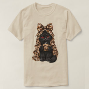 Camiseta Gata Preta Halloween Gatinho Assustador em Coque