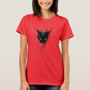 Camiseta Gata Preta Olhos Verdes Design Moderno Amante de G