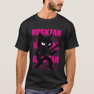 Camiseta Gata Preta Rockstar - Fofa Gata Guitarrista Violão