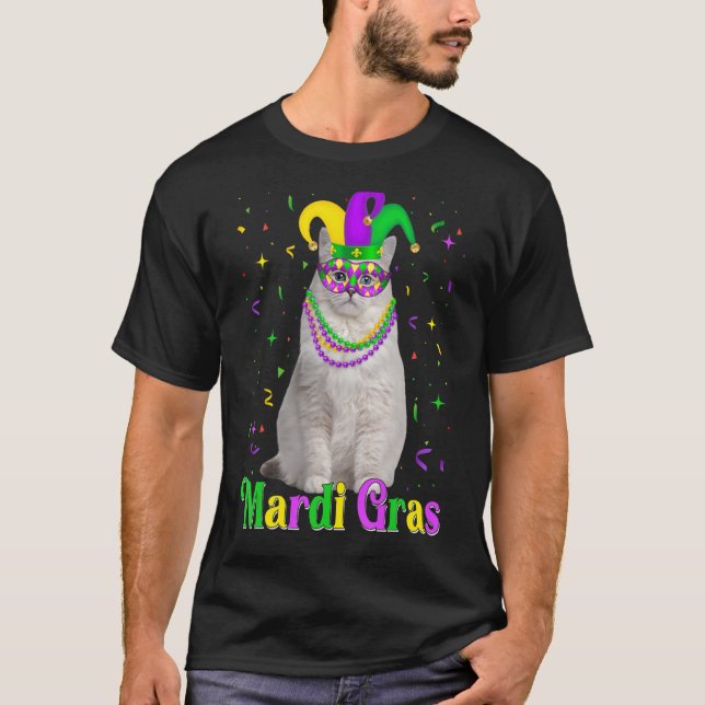 Camiseta Gata-Ragdolas-de-gato Mardi Gras Carnavais (Frente)