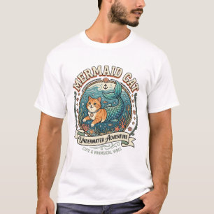 Camiseta Gata Sereia Gata Subaquática Sereia Vetor Vintage