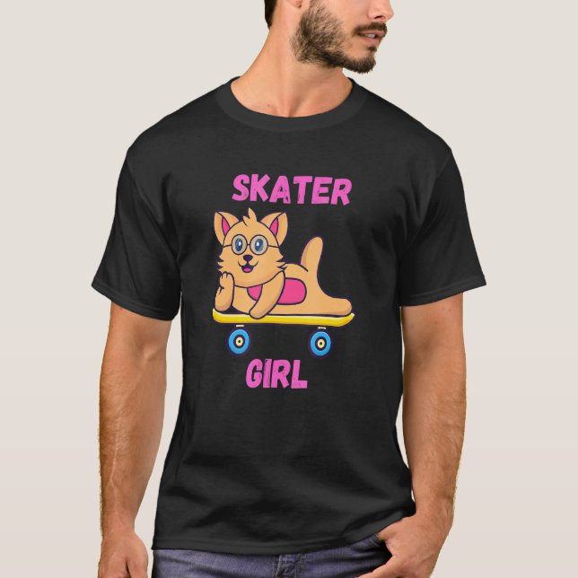 Camiseta Gata Skate Rosa (Frente)