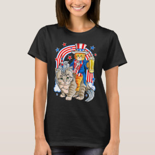 Camiseta Gatinha Americada Feliz 4 De Julho Gato Unicórnio 