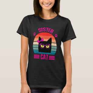 Camiseta Gatinha Fofa Retro Irmãzinha com Óculos de Leopard