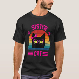 Camiseta Gatinha Fofa Retrô Irmãzinha com Óculos de Leopard