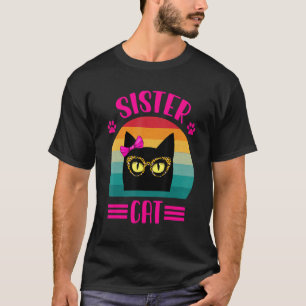 Camiseta Gatinha Irmã Fofa Com Óculos de Leopardo Retro