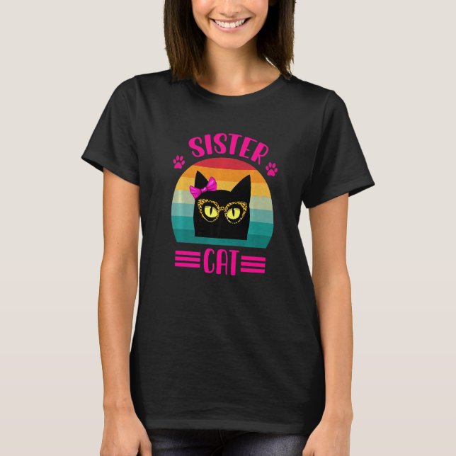 Camiseta Gatinha Irmã Fofa Com Óculos Leopardo Retro  (Frente)