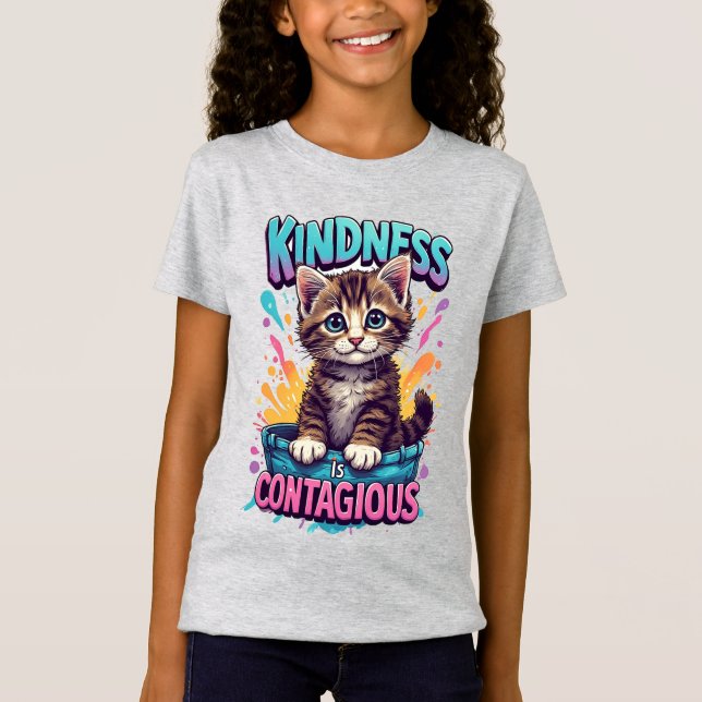 Camiseta Gatinho Adorável Com Salpicos de Aquarela Brilhant (Frente)